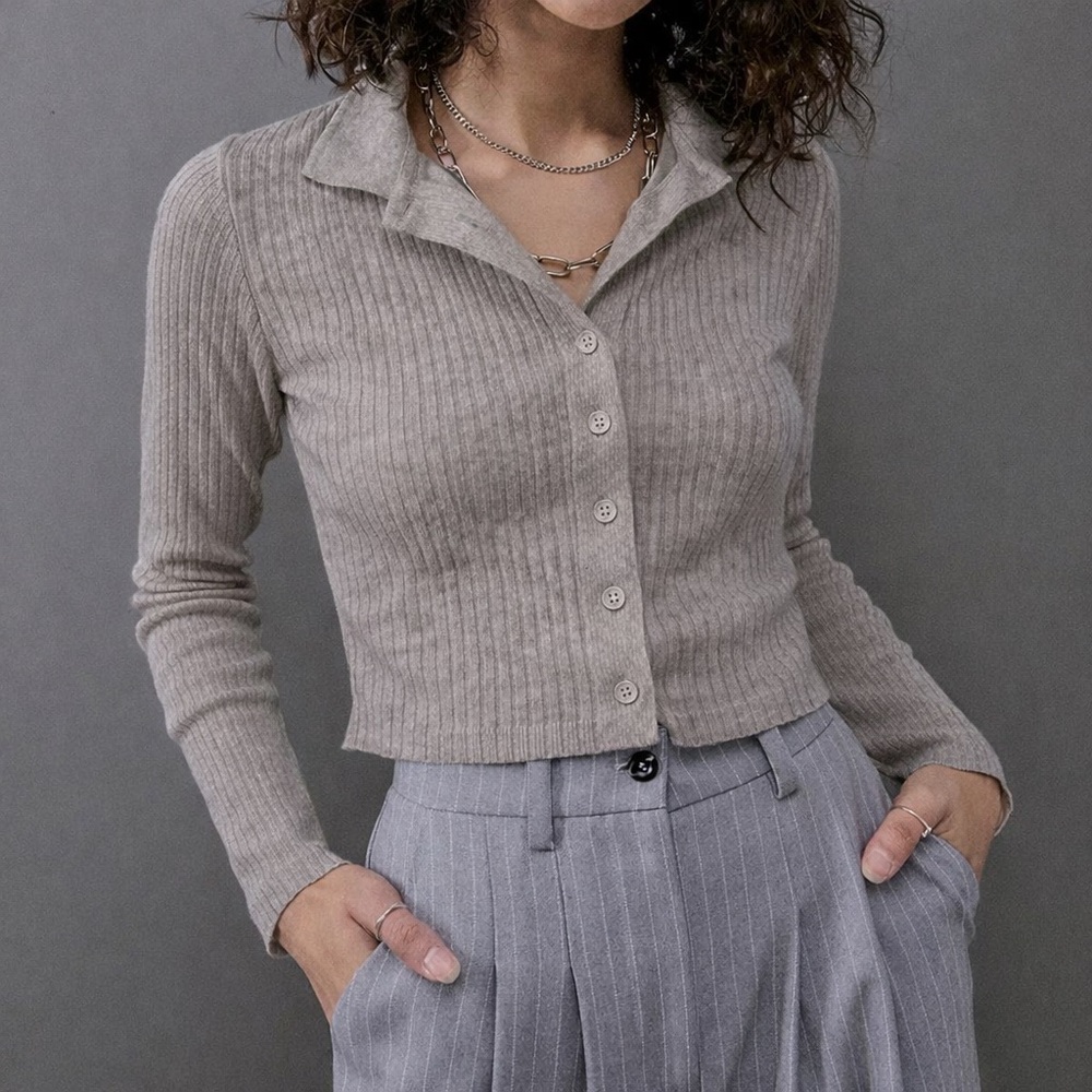 Urban Outfitters | Ribbed Long Sleeve Crop Top | Collared Button Up | Y2K